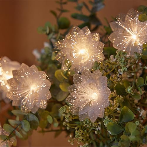 Mateju Guirnaldas Luces Exterior Solar, 8 Modos Cadena de Luce Exterior Interior Decoración Lámparas Solares de Jardín para Patio Terraza Balcones Fiesta Boda, Flor Rosa (Blanco,7M/50LED)