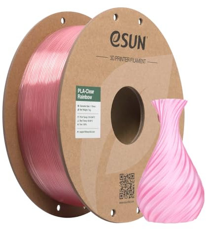 eSUN Clear Rainbow PLA Filament 1.75mm, Transluzentes mehrfarbiges 3D Druck Filament 1KG Spule (2.2 LBS) für 3D Drucker, Eis Transparentes Rosa