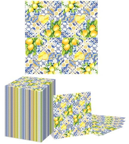 Shimmerz 100 Large Pack of Yellow Lemon Napkins, Disposable Party Napkins, for Communion, Confirmation, Birthday, Garden Party, Easter, 2-Ply, 16.5 cm