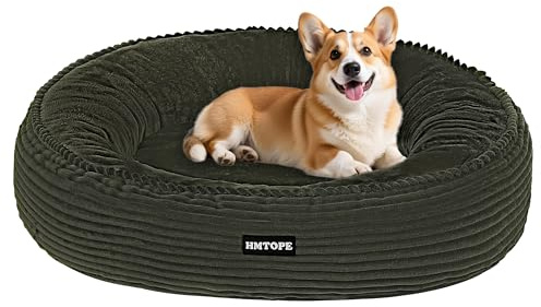 HMTOPE Cama para perro Tamaño Mediano, Cama para gato Lavable, Cojín para perro acogedor, Cesta para perro de cuerda redonda, Donut, Sofá para perro, Desmontable y antideslizante, Ø 70 cm, Verde oliva