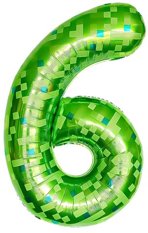 40inch Pixel Geburtstag Ballon Zahl 6,Folienballon Riesen Helium luftballon für Mädchen Jungen Videospiel Geburtstag Party Dekoration Supplies