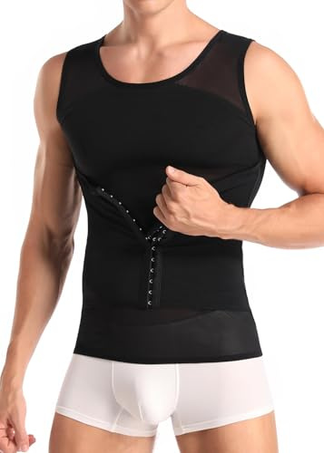 Joweechy Men Slimming Body Shaper Compression Vest Tummy Control with Belt | Posture Corrector Shapewear Slim Fit Crew Neck Undershirt Girdle Waist Trainer Belt
