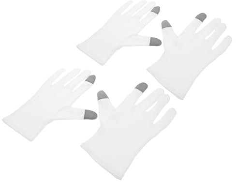 Homoyoyo Guanti di Cotone per Dormire 2 Paia Touchscreen a Due Dita Guanti Idratanti per Mani Secche Morbidi Elasticizzati per Notte e Bellezza