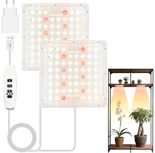 Lampe de culture LED à spectre complet avec minuterie 3/9/12h, lumière de croissance pour plantes avec 60 LED (6000K/3500K/660nm), 10 niveaux de luminosité, 3 modes de couleur