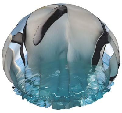 Happy Penguin -Print Extra Large Waterproof Shower Cap-Double Layer Protection For Long/Curly Hair