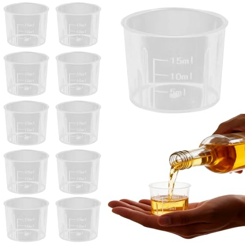 10PCS Clear Measuring Cups 15ml, Reusable Plastic Graduated Measure Beaker Medicine Pots Mixing Cup for Lab Experimental Supplies Baking Cooking Drawing