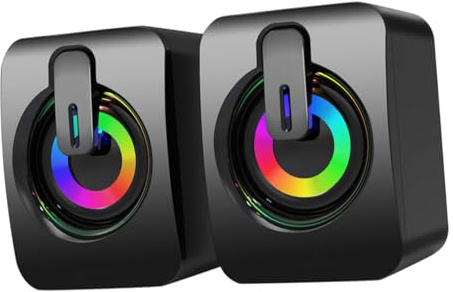 LIGIGWASH Enceintes de Jeu Filaires USB Caisson de Basses RGB pour Bureau, Mini Haut-parleurs Externes Décoratifs, Compatibles PC et Ordinateur Portable, Éclairage Multicolore, Volume