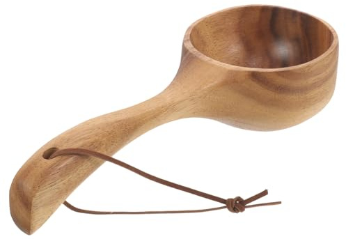 IMIKEYA Ergonomic Wooden Ladle for Bathing and Sauna Wood Water Scoop with Comfortable Handle Versatile Ladle for Home Garden and Bathroom Accessories Use