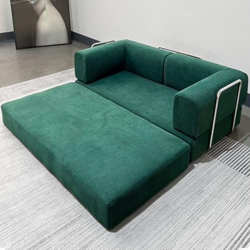 WENMEE Futon-Schlafsofa, Umwandelbares Schlafsofa, Faltbares Modulares Cord-Schlafsofa Mit Kissenrückenlehne Und Armlehne, Für Wohnzimmer, Schlafzimmer, Lounge(Green,200x100x70cm)