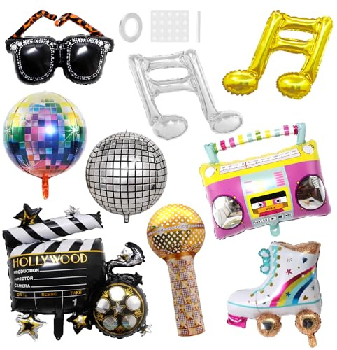 CHRI 9 Stück Discokugel Luftballon Disco Party Deko Ballons | Folienballon Radio, für 70er 80er 90er Jahre Retro Disco Hip Hop Mottoparty Deko, Karneval, Rock'n'Roll Themenparty
