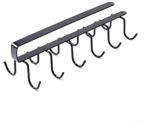 Soporte para tazas de armario que ahorra espacio con 12 ganchos, adecuado para colgar tazas, bufandas, utensilios de cocina y corbatas (negro)