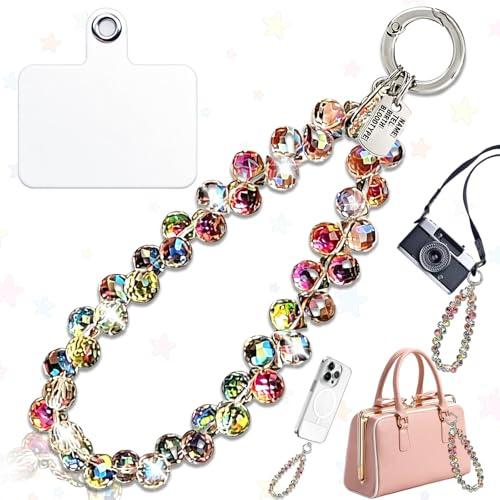 SUpoetry Pulsera de Cristal para Teléfono Móvil, Cadena Corta para Teléfono Móvil, Cadena Brillante para Móvil, Llavero con Perlas para Móvil, Correa Antipérdida para Smartphones, Llaveros y Bolsos