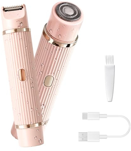 Electric Bikini Trimmer, USB Rechargable Lady Shaver Dual Head for Wet & Dry Use, 2 in 1 Trimmer Women Hair Razor IPX7 Waterproof for Hair Bikini Legs Face Body Pubic