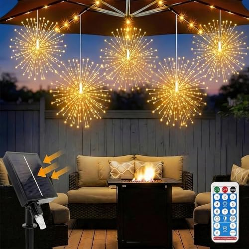 Gresoinc 5er-Pack 300 LED Solar Feuerwerkslichter Außen, Fernsteuerung, 8 Lichtmodi, 4 Helligkeitsstufen, 3 Timer-Modi, IP55 Wasserdicht, DIY Lichterkette für Garten Weihnachten Festdekoration