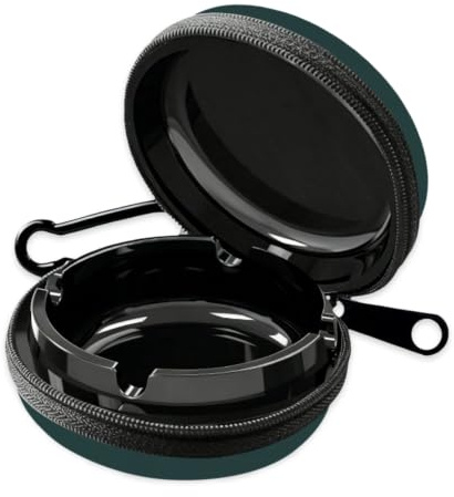 FEMONGY Cenicero portatil, Cenicero portatil bolsillo | Cenicero portátil, Cenicero antiolores, Se abre fácilmente, Gran capacidad, apto para viajes(Verde oscuro)