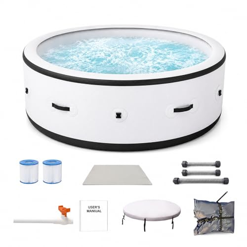 Spa Gonfiabile da Giardino 4-6 Posti 206x71cm, Idromassaggio Gonflabile Anti-Foratura Super Robusto, Riscaldamento Rapido 40°C, 150 Getti, LED, Terrazzo Cortile Esterno Relax