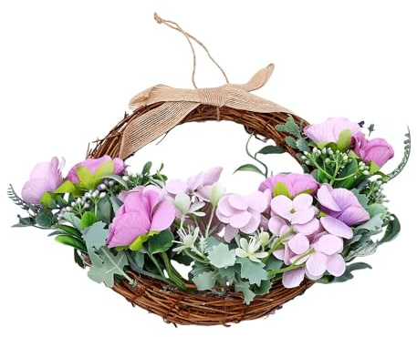 Sxhlseller Mezza di Rose Finte di Ortensie Viola, Ghirlanda Floreale Artificiale Primaverile per l'arredamento di Nozze del Portico della Porta d'ingresso della Fattoria, Ghirlanda di Fiori Finti