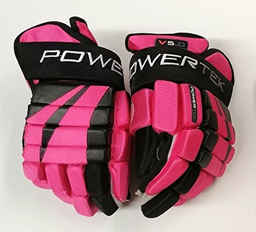 PowerTek V5.0 Tek Junior Ice Hockey Gloves, Flexible Full Motion Cuff (Pink, 11)