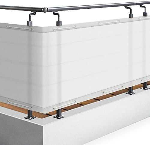 Sol Royal Balkon Sichtschutz PES SolVision PB2 90x500 cm Weiß - Balkonumspannung mit Ösen & Kordel, wasserabweisend & witterungsfest - blickdichte Balkonbespannung 160 g/m² mit UV-Schutz