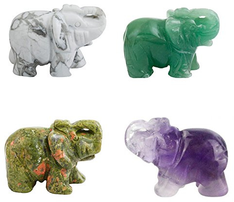 4 piezas de 3,8 cm de cuarzo natural tallado piedras preciosas Elefante Estatua de curación de cristal de Reiki Guardián elefante bolsillo piedra estatua de piedras preciosas