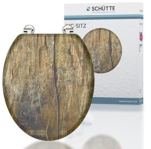 Schütte SOLID WOOD Sitz Holzkern, Toilettensitz passend für viele handelsüblichen WC-Becken, max. Belastung der Klobrille 150 kg, Motiv Holzoptik auf Brille und Deckel 80024