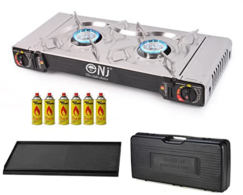 NJ SG-2 Portable Camping Gas Stove Double Burner BBQ Cooker Butane Outdoor Grill Plate Carry Case