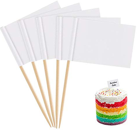 Zahnstocher-Fahnen, 100 Stück, blanko (3,5 x 2,5 cm), Verwendung für Party-Essen, Käseplatte und Cupcake-Topper, Käseetiketten, Babyparty-Namen, Obstsalat und Cocktail-Sticks
