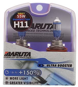 MARUTA ULTRA BOOSTER H11 55W +150% Helligkeit, Halogenlampe für Scheinwerfer, Nebellicht, Tagfahrlicht, 3800K langlebige Xenon-Gas Birne mit hochwertigem Quarzglas & Straßenzulassung (ECE Prüfzeichen)