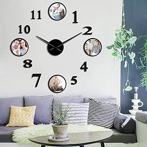 HERWS Relojes De Pared Marco De Fotos para Fotos DIY Reloj De Pared Grande Reloj Decorativo para Sala De Estar Reloj Familiar Marco De Imágenes Personalizadas Reloj Grande