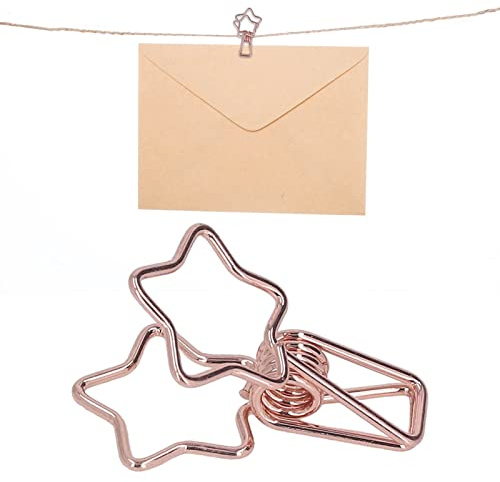 100 StüCk Metalldraht AushöHlen Stern Binder Clips, Niedliche Cartoon Hohle Starke Spannkraft Robuste Metall-Papierklammern FüR Dokumente Zertifikate Tickets (Roségold)