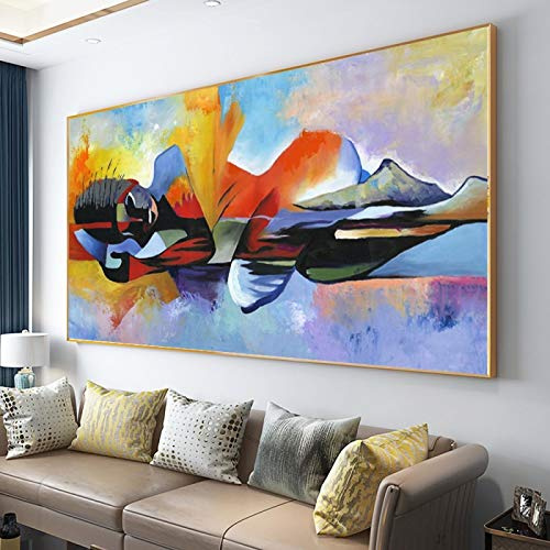 KADING Grandi Dimensioni Lord Buddha Dipinti ad Olio Astratti su Tela Poster Religiosi e Stampe Wall Art Quadri Appesi per Soggiorno Decor 70x140cm(28x55in) Con Cornice Dorata