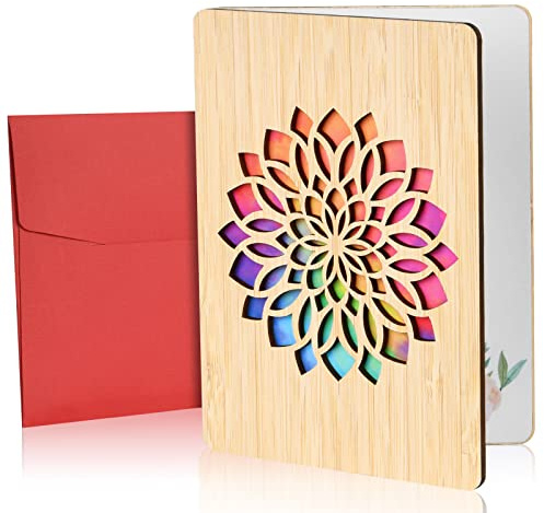 Vicloon Carte de Voeux en Bois, Carte Cadeau, Cartes de Voeux avec Enveloppes pour les Anniversaires, la Saint-Valentin, les Mariages, la Fête des Mères et les Occasions Spéciales (Tournesols)