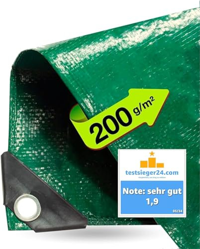 Presenning vattentät - 200 g/m² grön, presenning med öljetter för tältunderlag - tygpresenning (4x6)