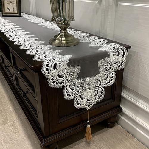 BBTISG Ovaler Spitzen Tischläufer, Wiederverwendbar Waschbar Vintage Bestickte Spitzentischdecke Florale Tischdecke für Hochzeitsbankett, TV Schrank, Couchtisch (D)