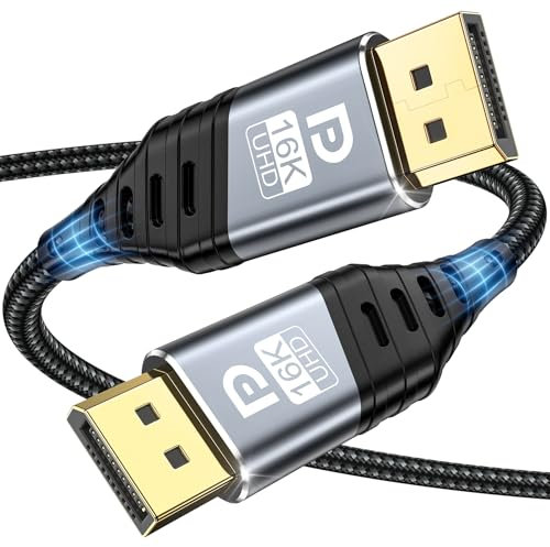 YUETUOL Cavo DisplayPort 16K 2.1, Cavo DP 3 m16K@60Hz, 8K@120Hz, 4K@240Hz/165Hz/144Hz, 2K@240Hz, 80Gbps, HDR, DSC 1.2a, FreeSync, G-Sync Compatibile con Scheda Grafica TV PC Gaming Monitor (3M)