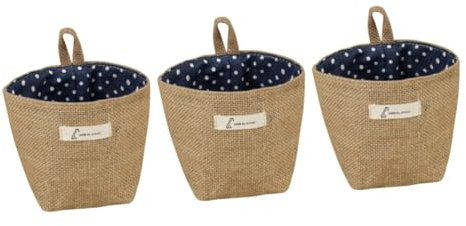 Cabilock Cestini Portaoggetti in Juta A Righe 3 Pezzi Intrecciati A Mano Appesi Per Vasi Di Fiori in Tessuto Piccoli Sacchi Portaoggetti Appesi