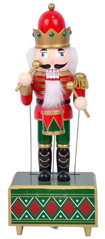 Cabilock 12 Inch Nutcracker Music Box, Wooden Drummer Nutcracker Soldier Figurines, Wind up Clockwork Christmas Music Box Handmade Christmas Decorations for Home Decor Ornaments Green
