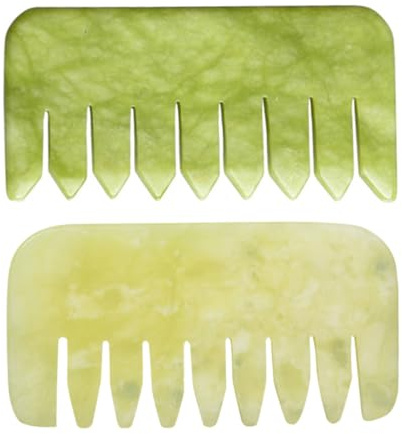 COLLBATH 2 Stück Jade Haarkämme gegen Haarausfall aus Natürlichem Jade Tragbare Kopf Akupunktur Massagekämme zur Kopfmassage und Muskelentspannung