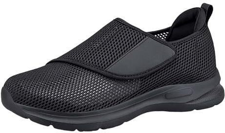 Chaussures orthopédiques pour homme avec ouverture extra large pour pied gonflé - Fermeture facile - Coupe large - Baskets légères pour pieds enflés et fasciite plantaire, Noir , 45 EU