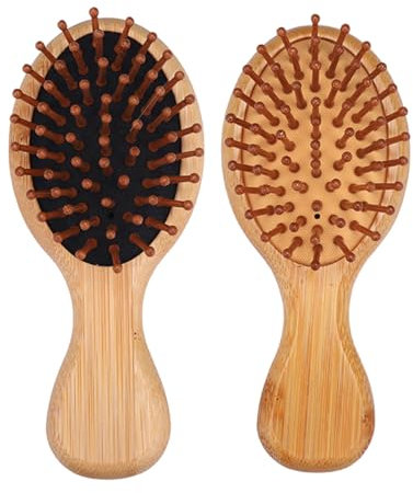 2 Pcs Mini Bamboo Brush for Hair Growth,Anti-Static Bamboo Hair Brush Massage Scalp Detangling Brush Natural Wooden Pocket Travel Small Hair Brush for Women & Men & Kids