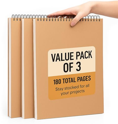 Blocco da disegno per artisti, formato A3, confezione da 3, carta spessa 120 g/m², 60 pagine (30 fogli), copertina morbida, rilegatura a spirale superiore, ideale per disegnare, schizzi, diario