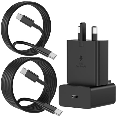 45W USB C Fast Charger UK Plug for Samsung Galaxy S26, 1M+2M Cables, 2-Pack | Super Fast Phone Adaptor with Type-C Cables for Samsung Galaxy S25/S24/S23/S22; for iPhone 17/17 Air/17 Pro/Max/16/15, Black