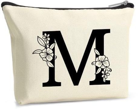 FIDWALL Personalised A-Z Make Up Bag with Floral Initial – Custom Cosmetic Pouch for Bridesmaid, Women, Mum, Friend – Travel Toiletry Organizer, Birthday Surprise Bag for Her (M)