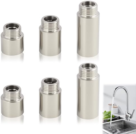 6 Pcs Rallonges de Robinet 1/2 en Acier Inoxydable, Rallonges Robinet Extérieur et Raccord Fileté G1/2 pour Robinets, Pommeaux de Douche et Applications Multiples