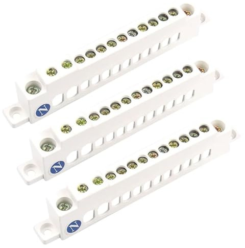Morsettiera neutra isolata TCL da 3 pacchi, barra collettrice scatola di distribuzione a 12 fori, terminali in ottone, viti M4/M5 Capicorda