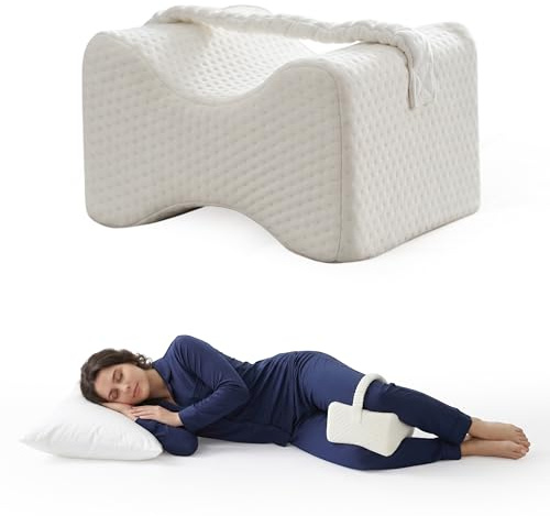 LUXTROUS Knee Pillow for Sleeping on Side, Memory Foam Leg Pillow, Hip Pain Relief Knee Cushion, Sciatica, Lower Back Pain Ergonomic Knee & Leg Support Pillow with Washable Cover (Cream 25x20x15cm)