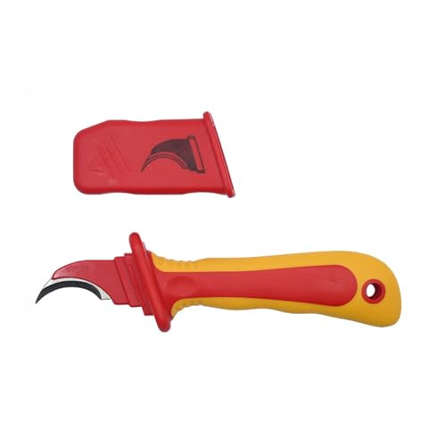 1000V Insulated Electrician Knife with Copper Alloy Blade, Cable Stripping Tool for Power and Communication Wires, VED Non-Slip Handle, Sickle-Shaped - Curved Blade