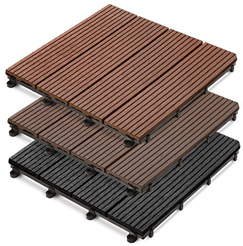 Casa Pura® - Piastrelle per terrazzo Royal, in legno composito, rivestimento esterno o interno, incastrabili, misure e colori a scelta, nero