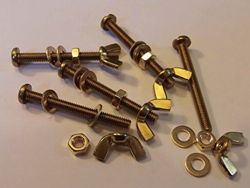 M4X40 BRASS PAN HEAD BOLTS NUTS & WASHERS & WING NUTS PACK 0F 5 BRASS SET SCREWS