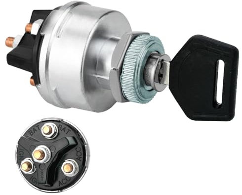 MGI SpeedWare 4-Position Universal Ignition Key Switch for 12V Car, Truck, Tractor, Trailer, Forklift - Acc/Off/IGN/(Start)